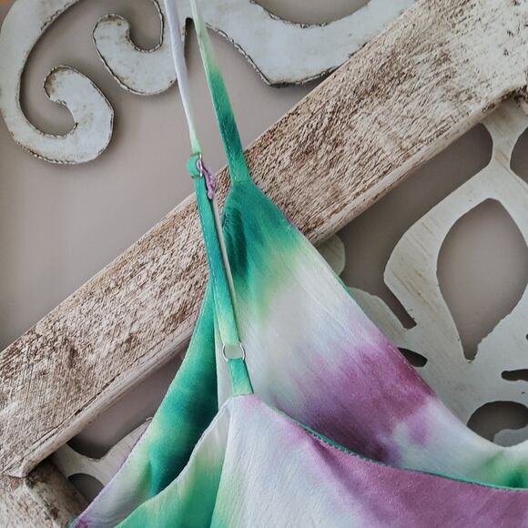 Blue B Junior Lightweight Rayon Tank Top in Colorful Purple & Green Tie Dye - Picture 8 of 9